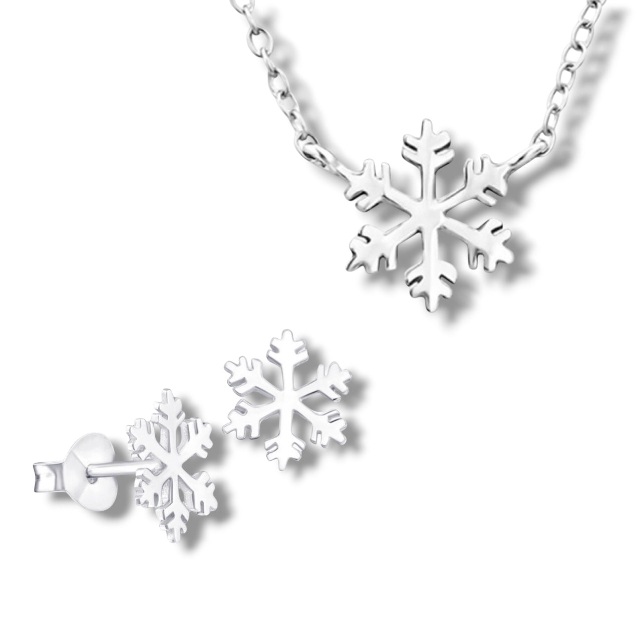 Sterling Silver Snowflake Necklace and Earring Set