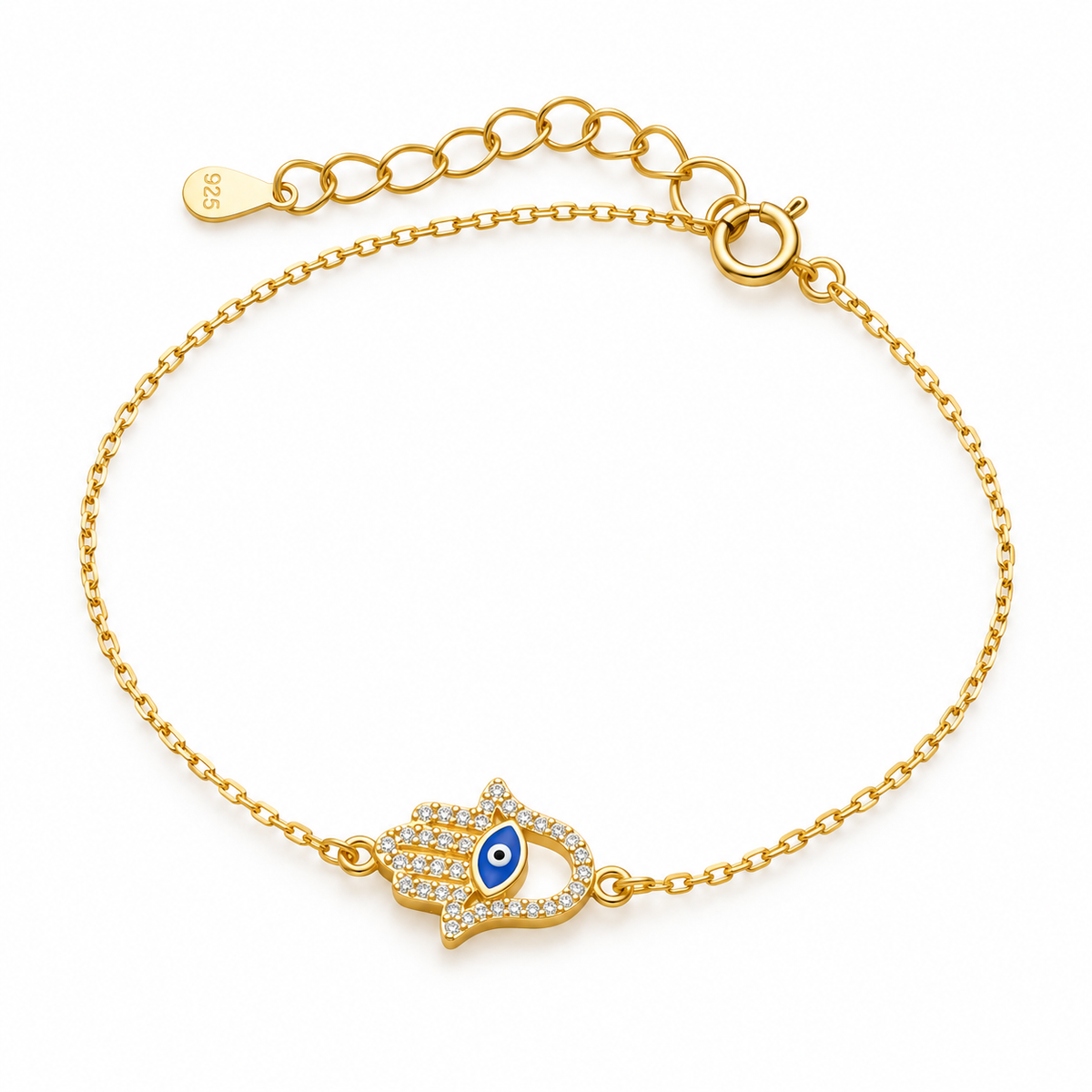 Haifa Sterling Silver Dazzling Hamsa and Evil Eye Bracelet