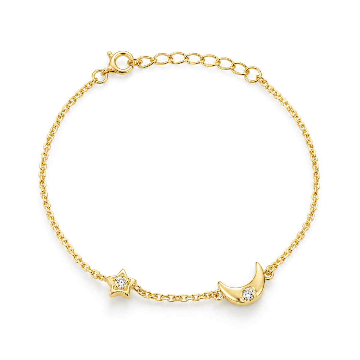 Cindy Silver Gold Plated Star and Moon Bracelet