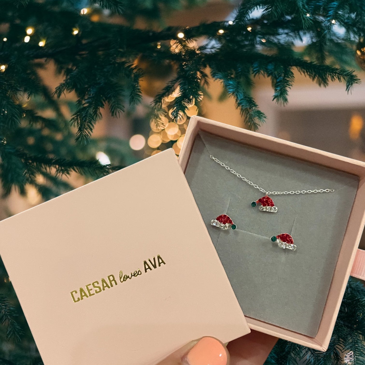 Sparkling Crystal Santa Hat Stud Earrings