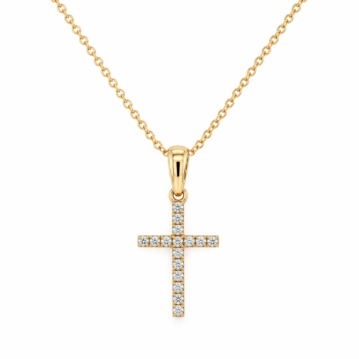 Genevieve Solid Gold and Diamond Cross Necklace