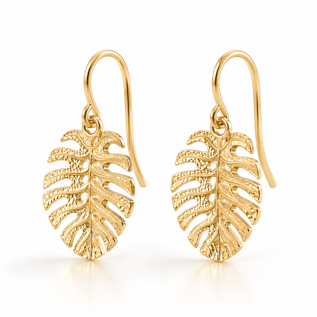 Sylvie Monstera Leaf Solid Gold Drop Earrings