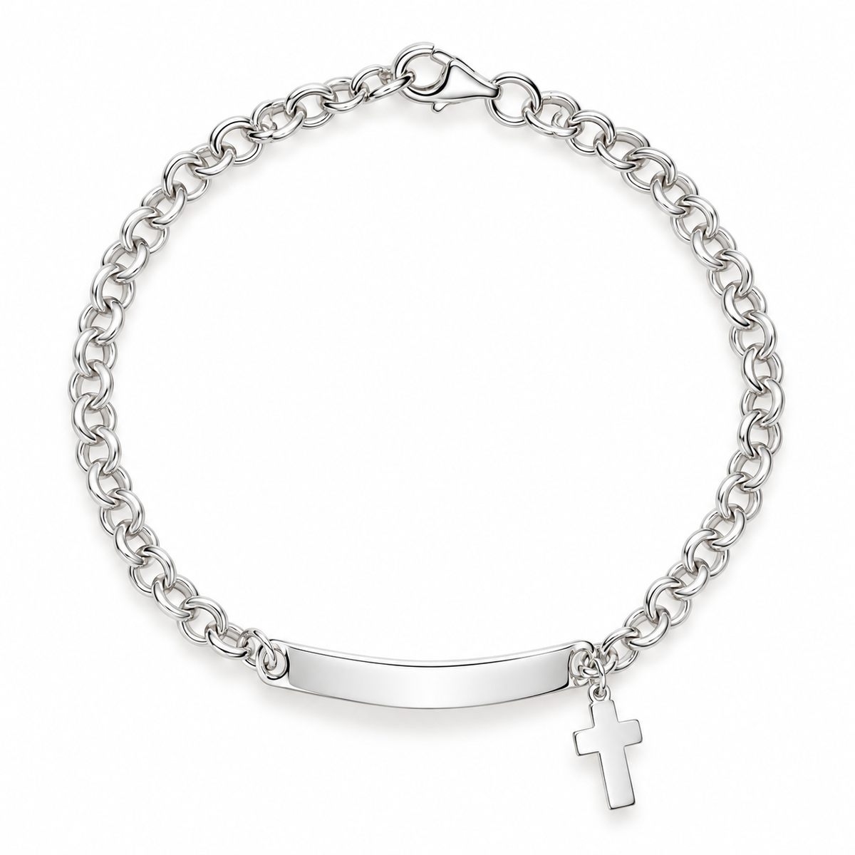 Billy Sterling Silver Belcher ID Bracelet with Cross Charm