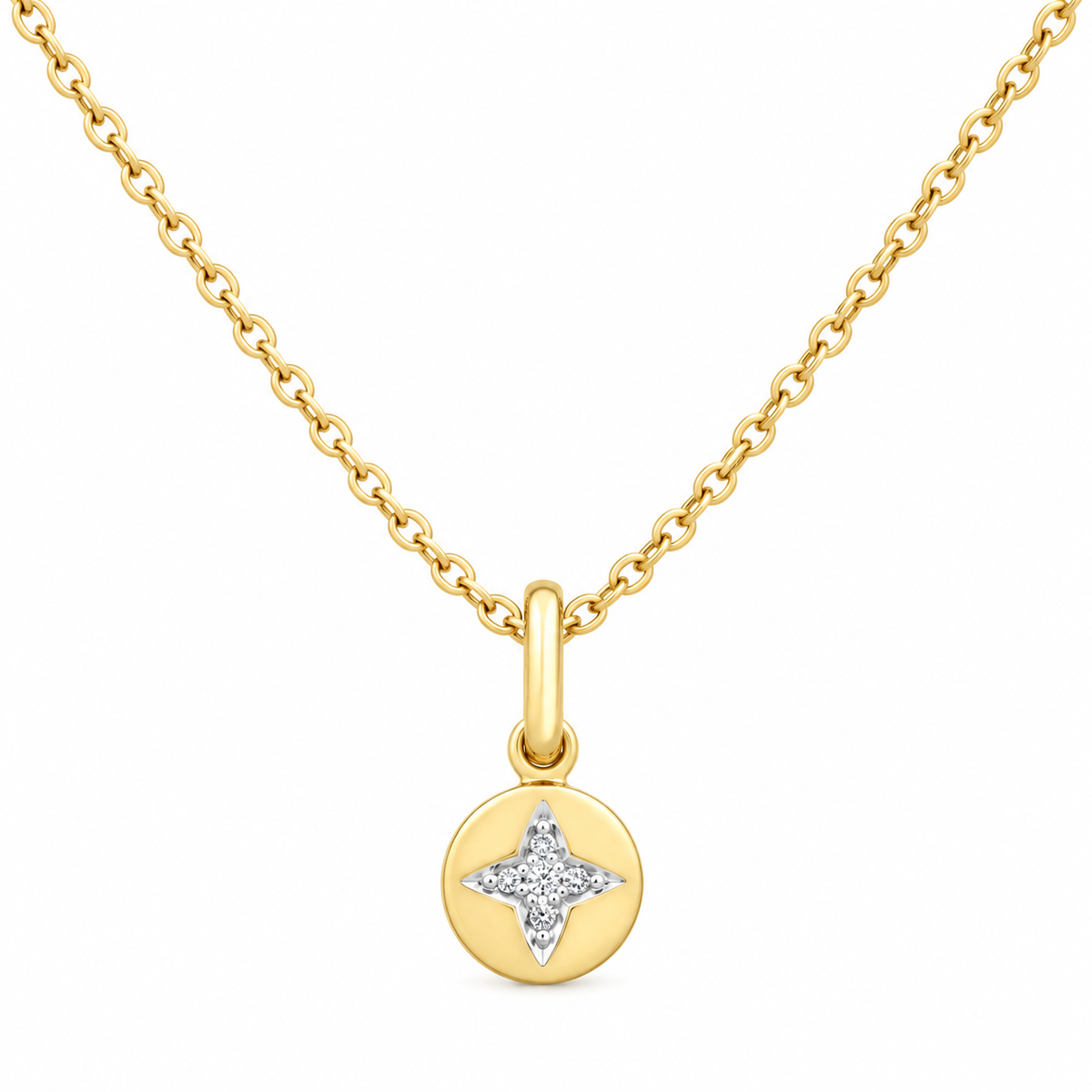 Bobbi Solid Gold Diamond Star Disc Necklace