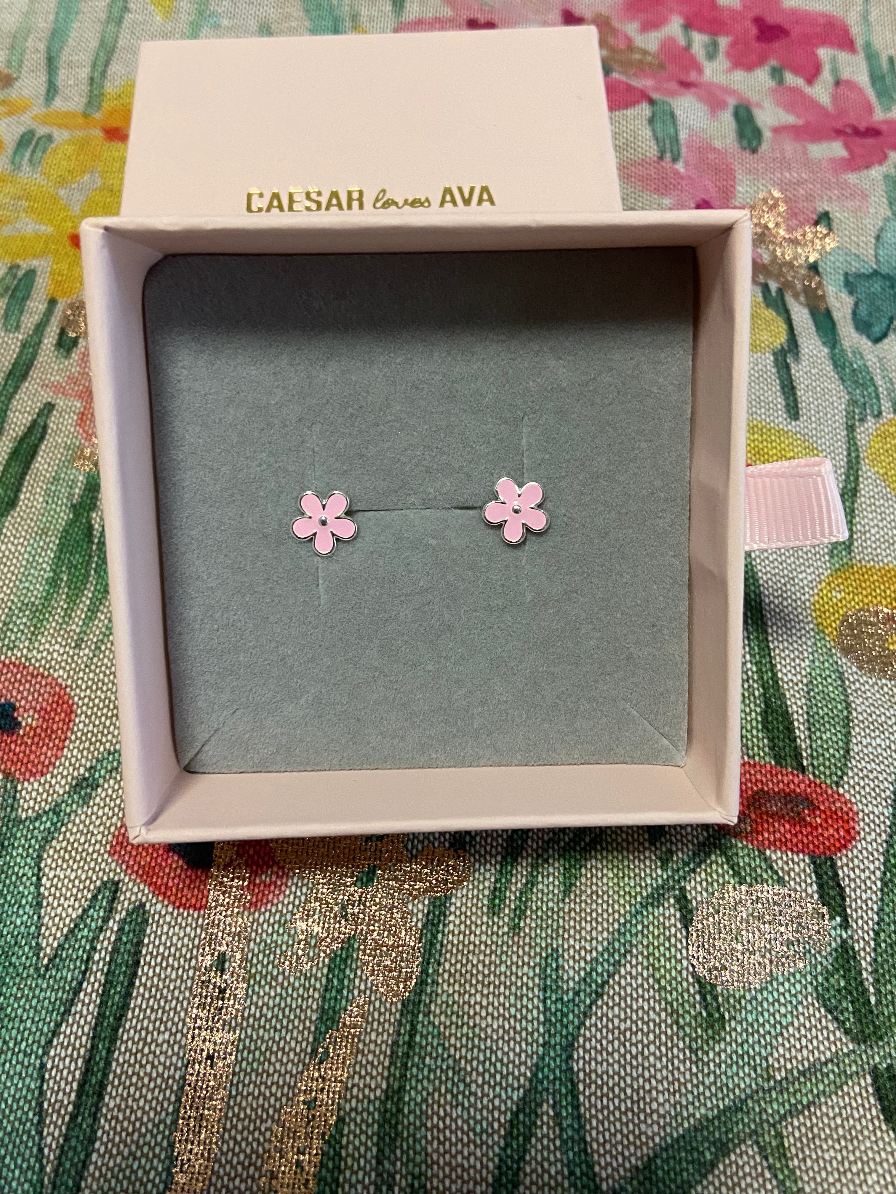 Lucy Sterling Silver and Pink Enamel Floral Studs - Caesar Loves Ava