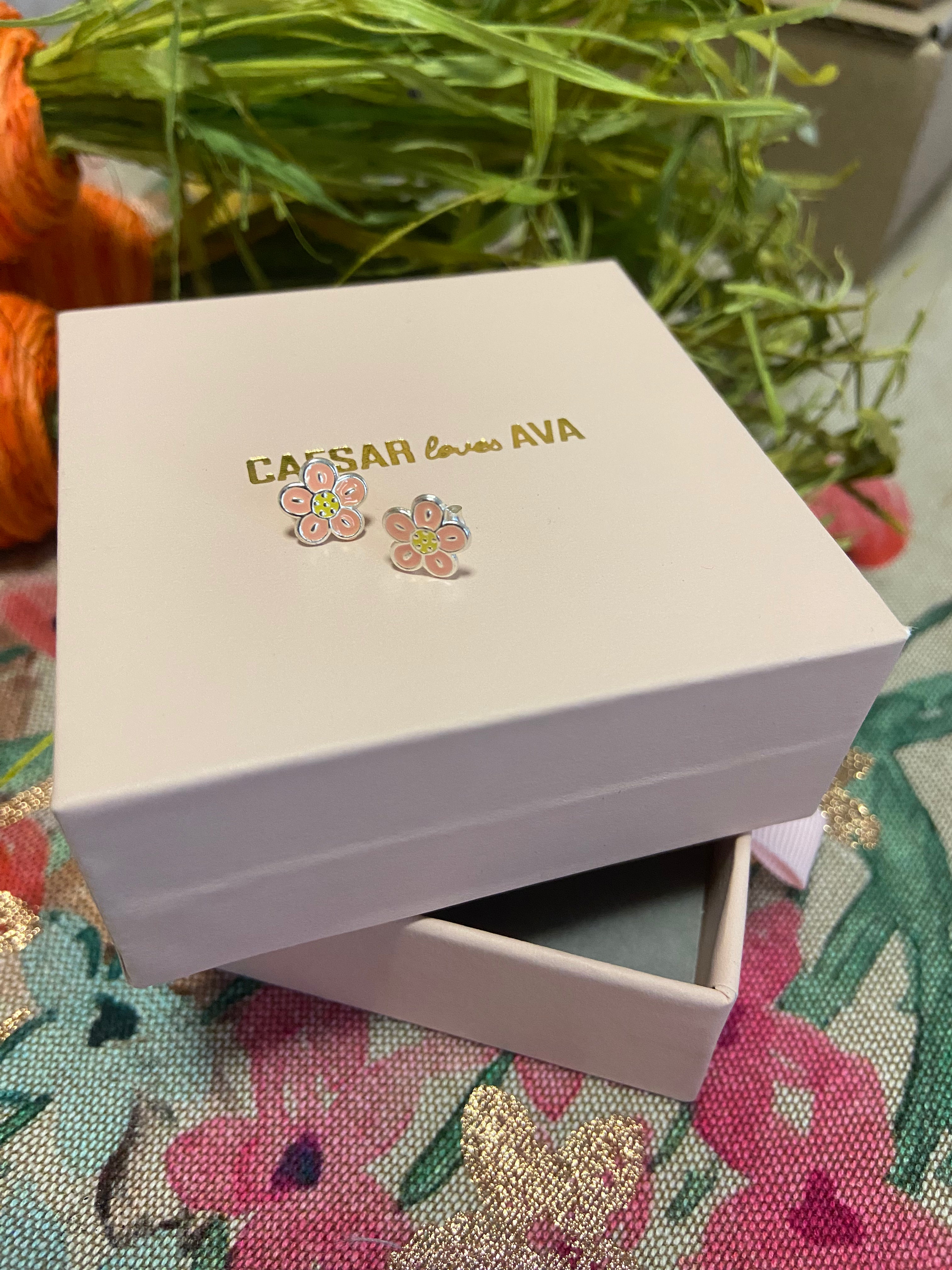 Zhuri Pink and Yellow Enamel Flower Studs - Caesar Loves Ava