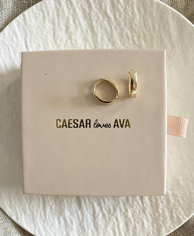 Gigi Solid Yellow Gold Oval Huggies - Caesar Loves Ava