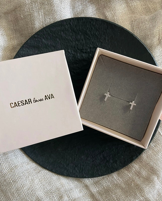Clio Sparkling Sterling Silver Cross Studs - Caesar Loves Ava