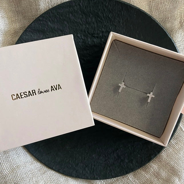 Clio Sparkling Sterling Silver Cross Studs - Caesar Loves Ava