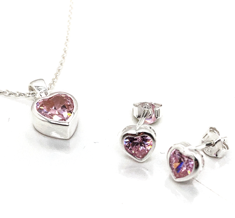 Edie Sterling Silver Sparkling Pink Heart Pendant - Caesar Loves Ava