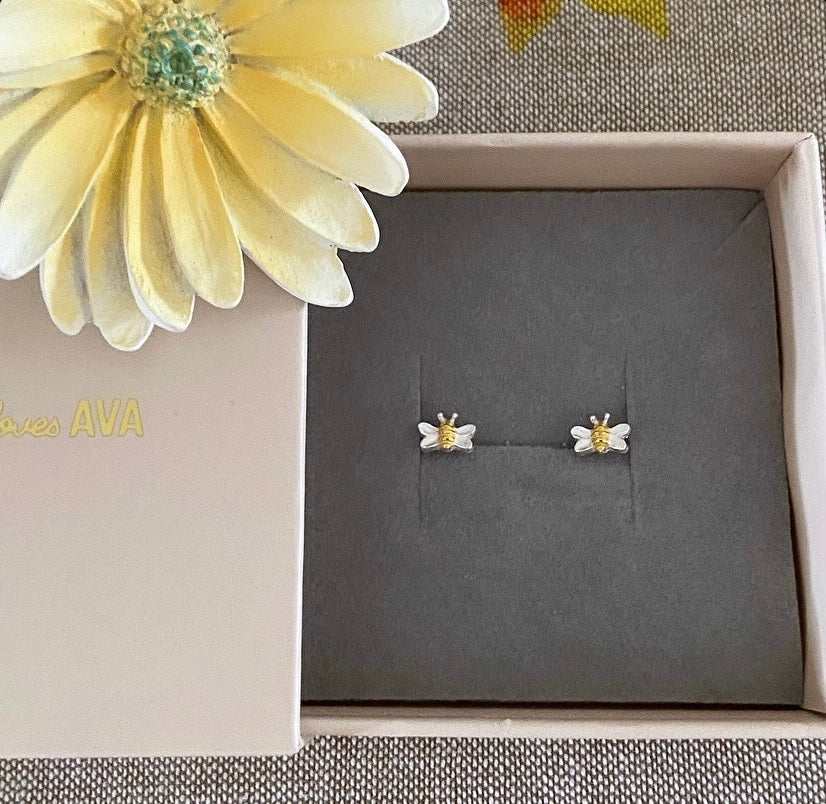 Chloe Two-Tone Sterling Silver Buzzing Bee Studs - Caesar Loves Ava