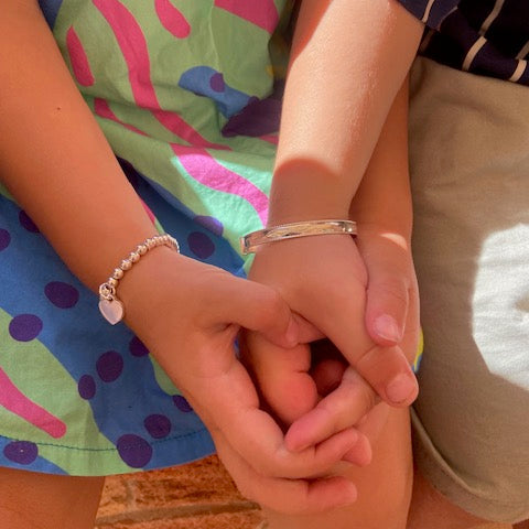 Tallulah Silver Elastic Bracelet with Engravable Heart - Caesar Loves Ava