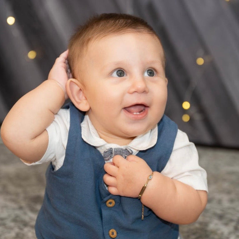 Milo Blue Teddy Bear Engravable Baby Brooch - Caesar Loves Ava