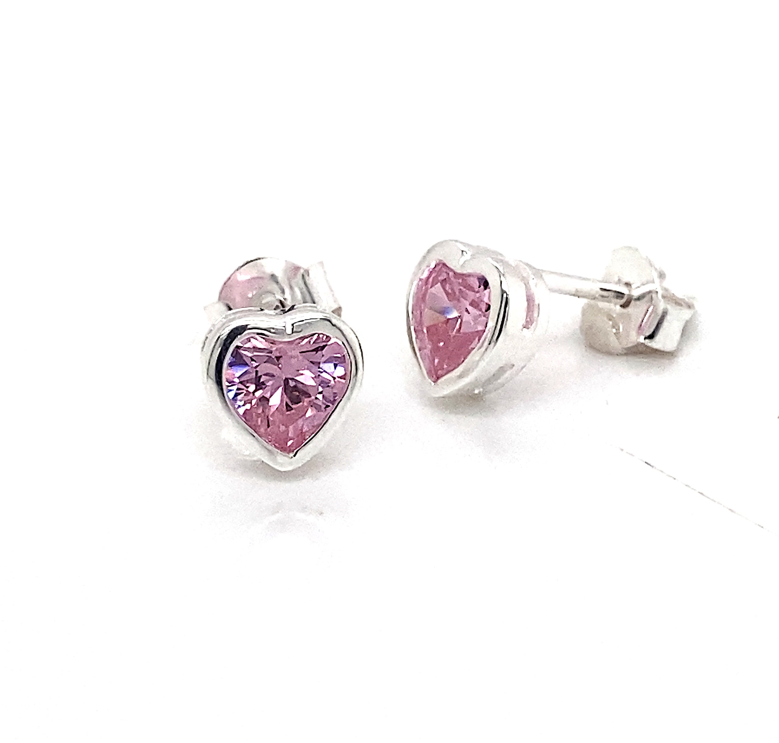 Idalia Sterling Silver Sparkling Pink Heart Studs - Caesar Loves Ava
