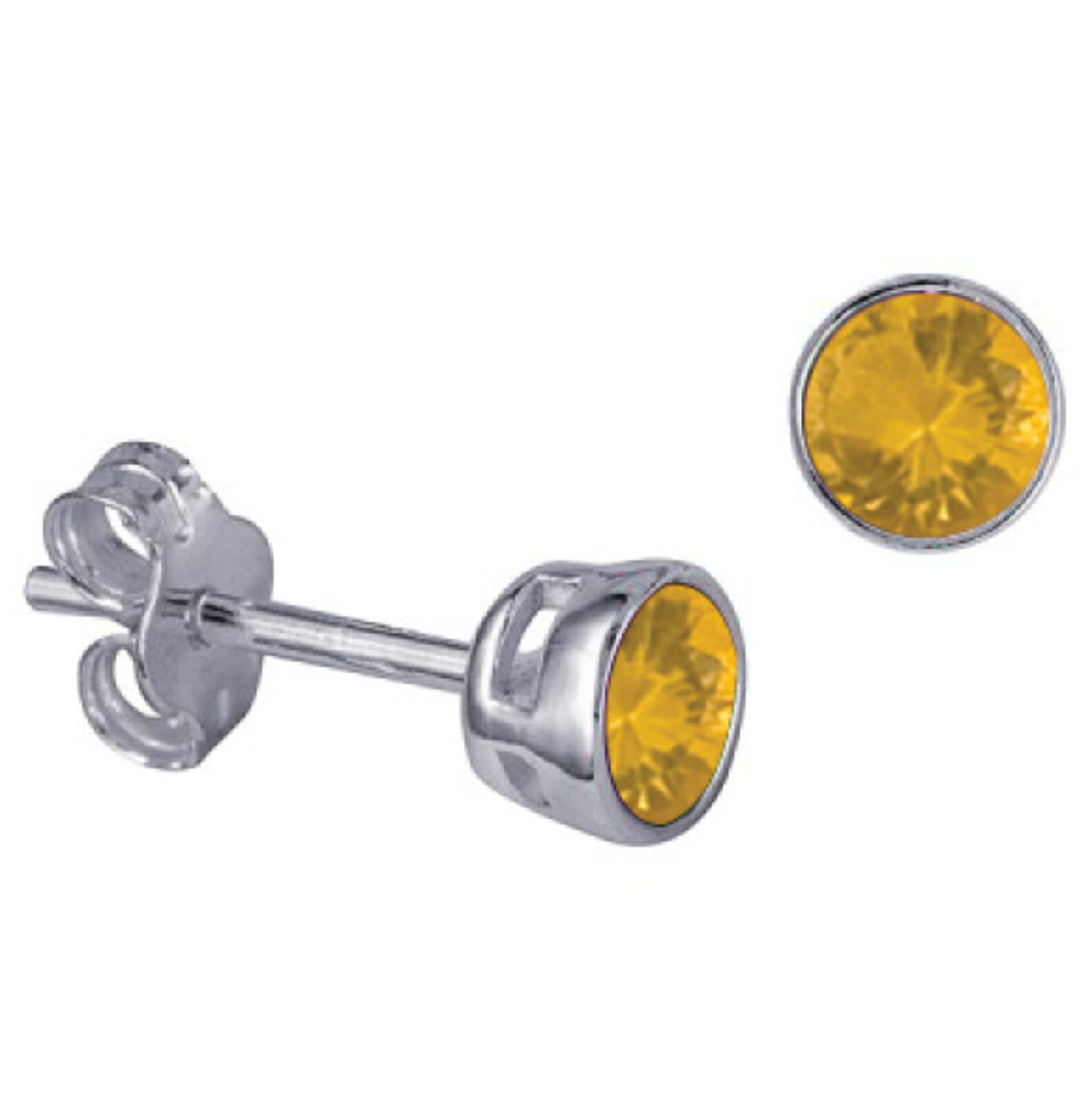 Sterling Silver Bezel Set 4mm Birthstone Stud Earrings - Caesar Loves Ava