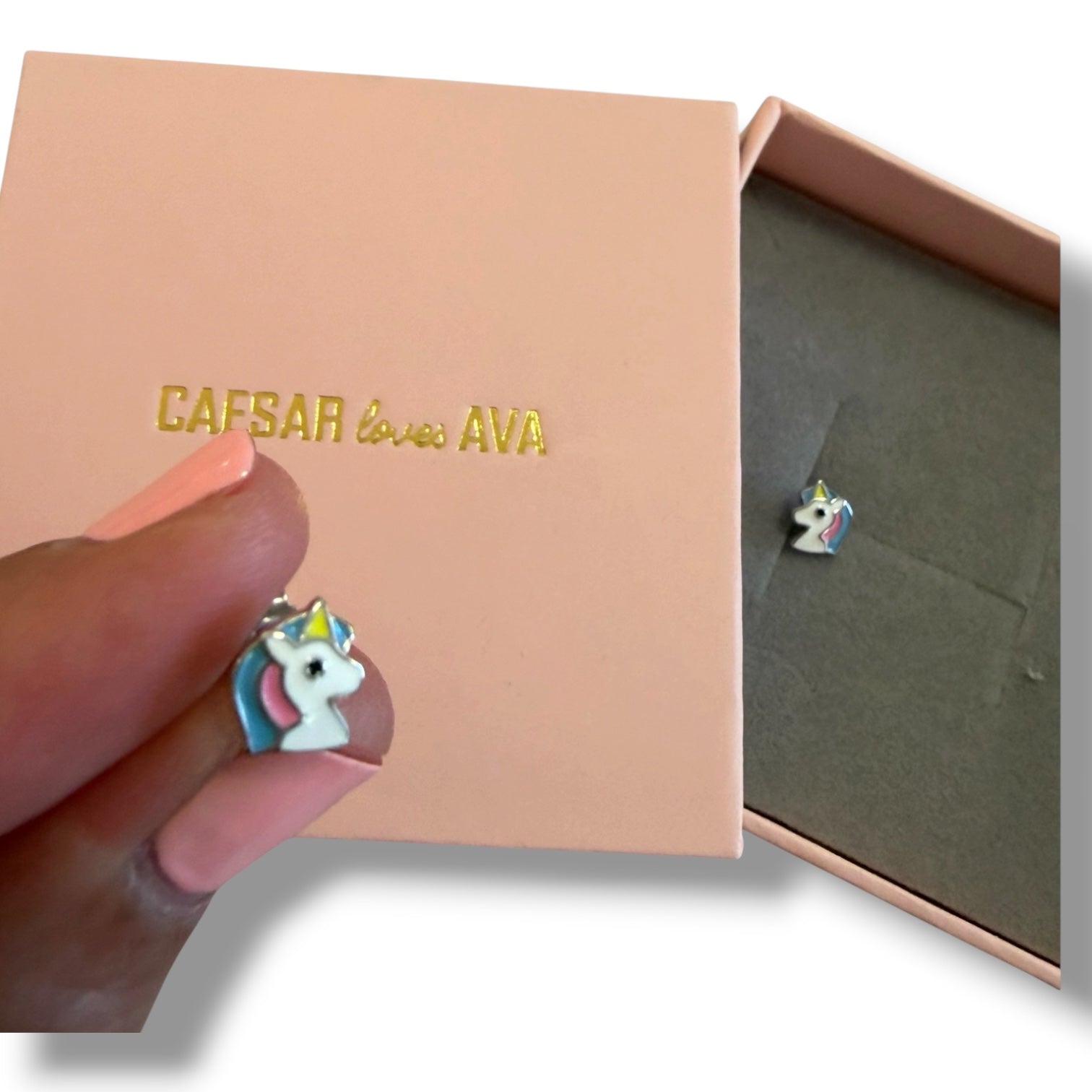 Juniper Sterling Silver and Enamel Unicorn Stud Earrings - Caesar Loves Ava
