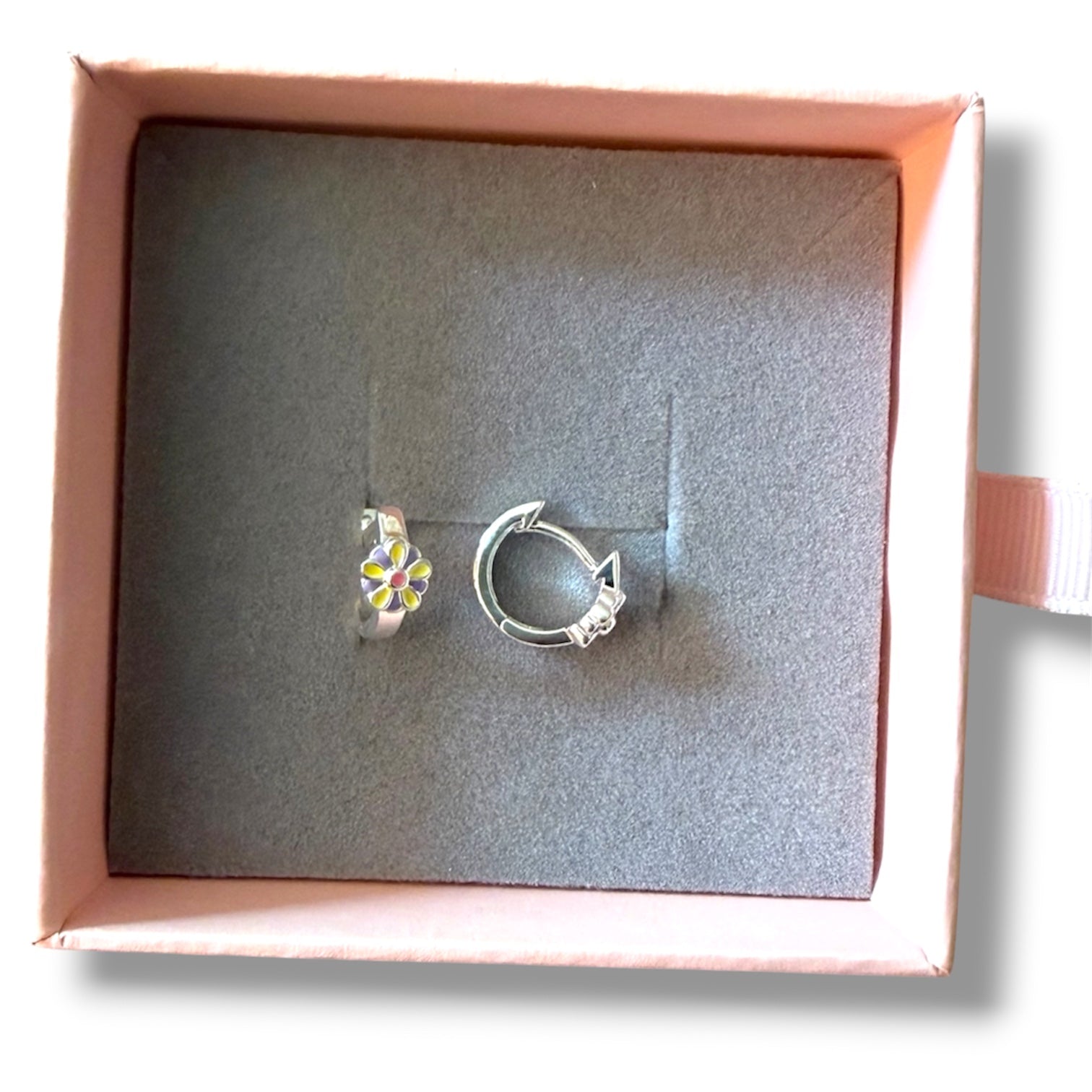 Chiara Sterling Silver and Enamel Floral Children's Huggies