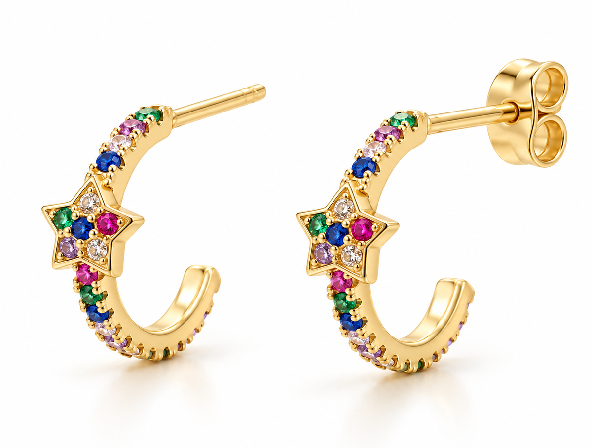 Lorna Sterling Silver and Coloured Cubic Zirconia Star Hoops