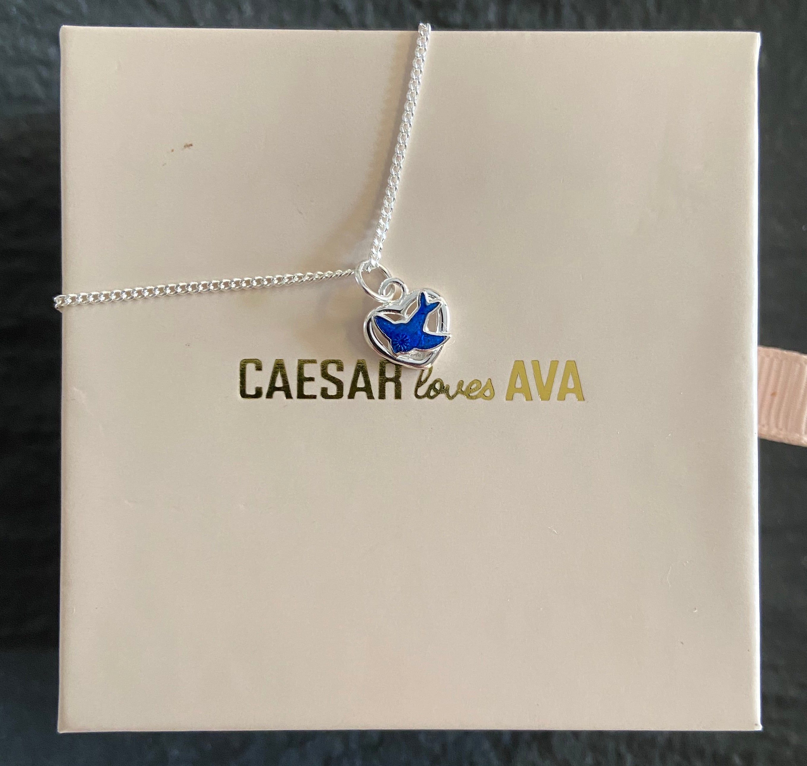 Romi Sterling Silver and Enamel Bluebird of Happiness Heart Pendant - Caesar Loves Ava