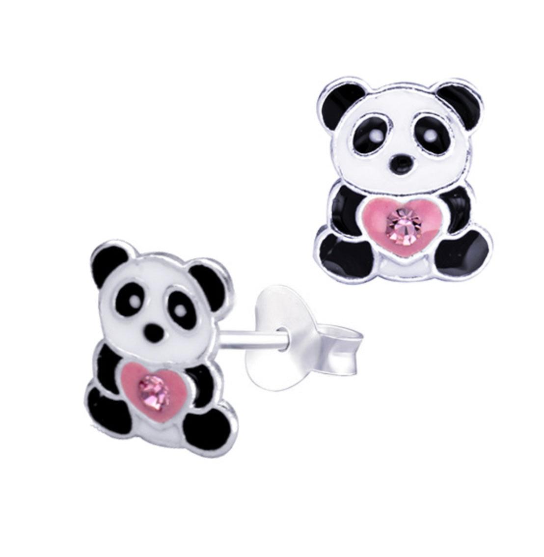 Pamela Sterling Silver and Enamel Panda Stud Earrings - Caesar Loves Ava