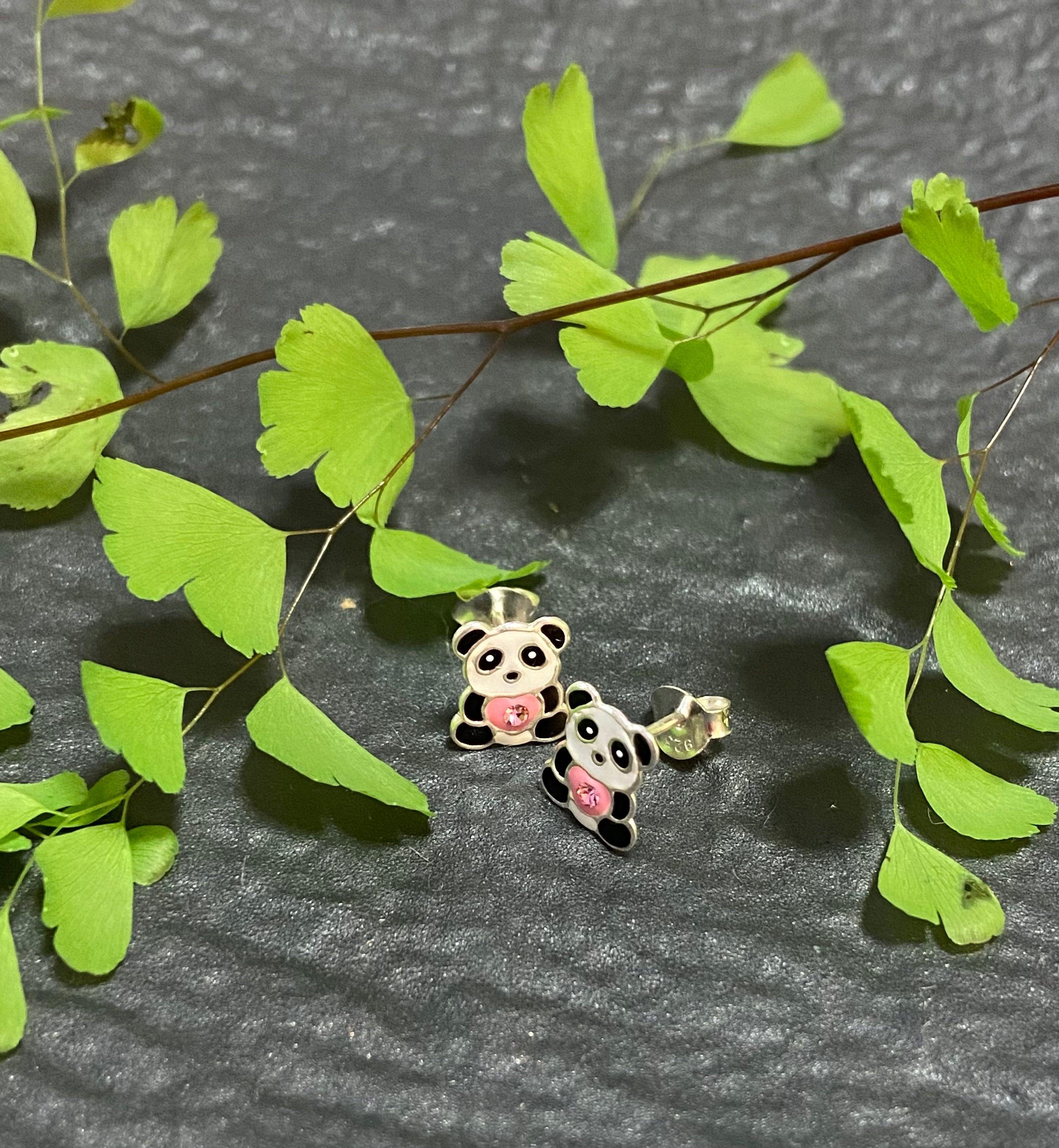 Pamela Sterling Silver and Enamel Panda Stud Earrings - Caesar Loves Ava
