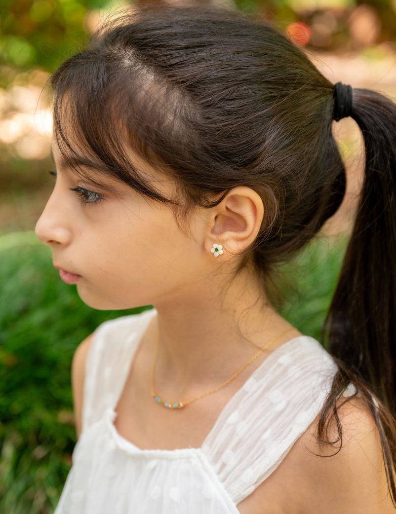 Sanaa Gold Plated Silver and Opalite Flower Stud Earrings - Caesar Loves Ava