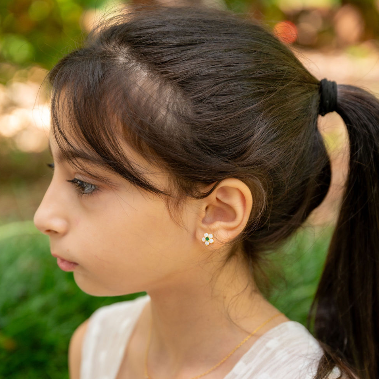 Sanaa Gold Plated Silver and Opalite Flower Stud Earrings - Caesar Loves Ava