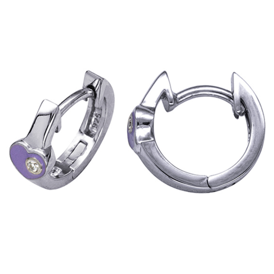 Viola Sterling Silver and Enamel Dazzling Lavender Heart Huggies - Caesar Loves Ava