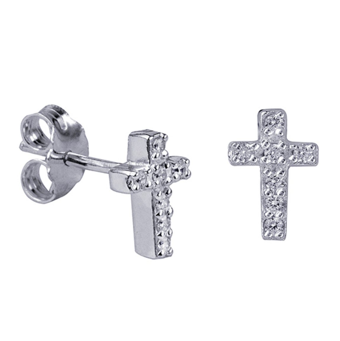 Clio Sparkling Sterling Silver Cross Studs - Caesar Loves Ava