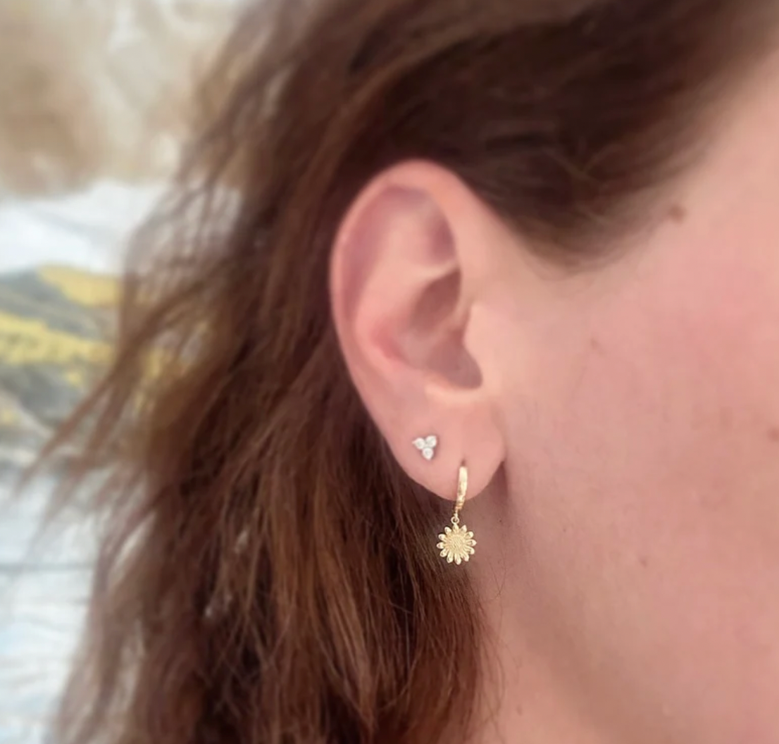 Megan Solid Gold Trio Diamond Stud Earrings - Caesar Loves Ava