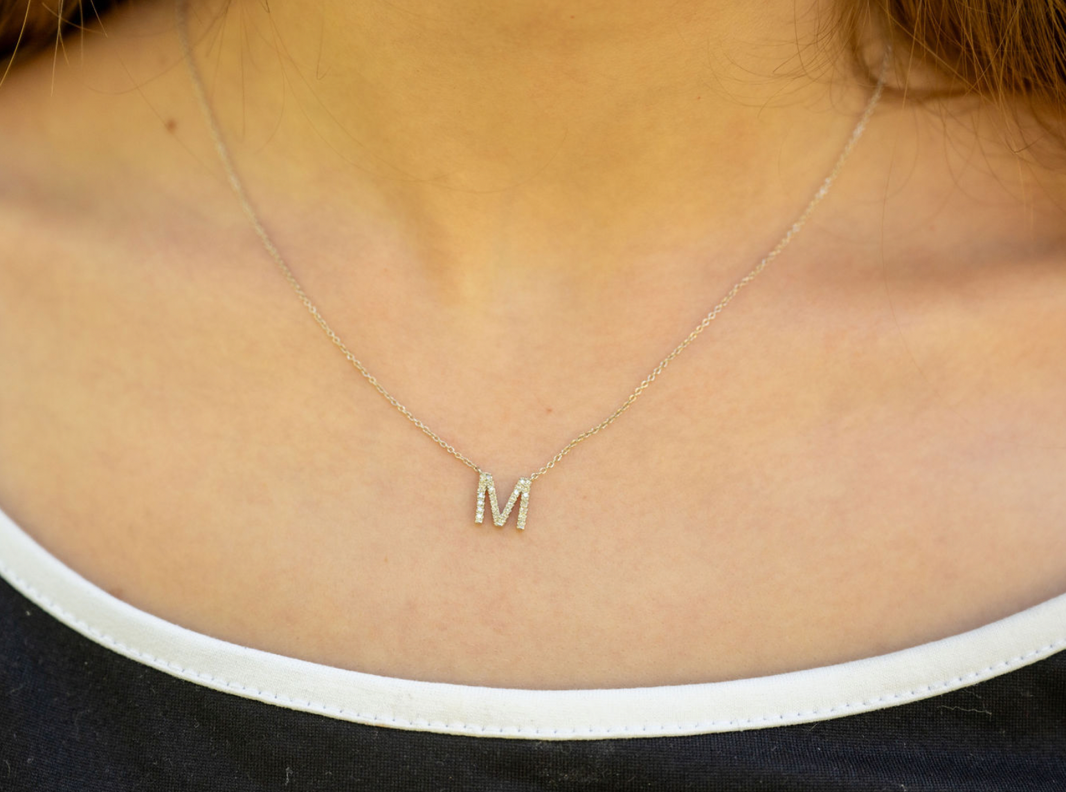 Solid White Gold and Diamond Initial Necklace - Caesar Loves Ava
