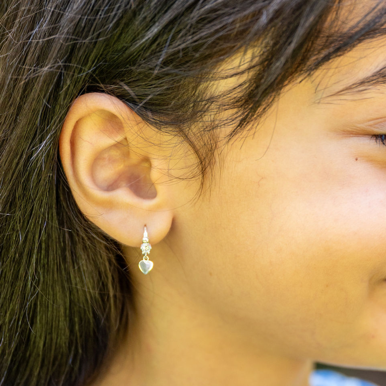 Ivy Sterling Silver and Gold Plated Silver Petite Huggies with Drop Heart Charm - Caesar Loves Ava