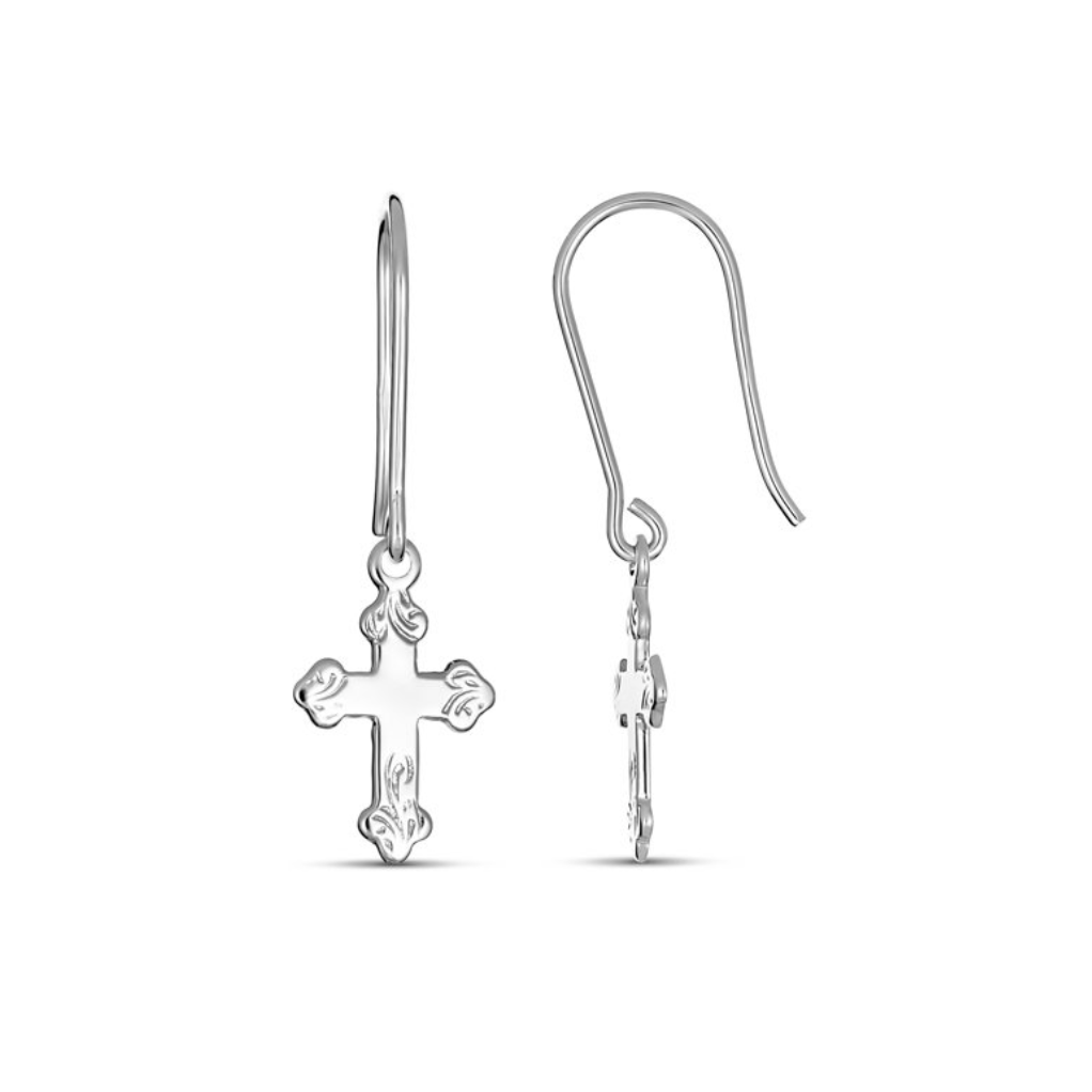 Lora Solid Gold and Sterling Silver Cross Drop Earrings - Caesar Loves Ava