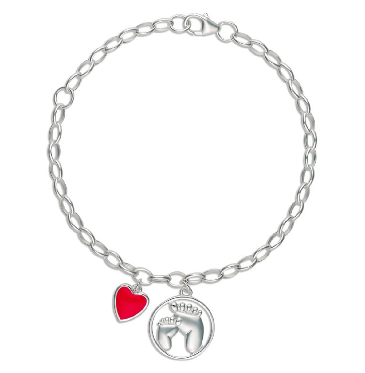 Bowie Sterling Silver Belcher Bracelet with Footprint and Heart Charms - Caesar Loves Ava