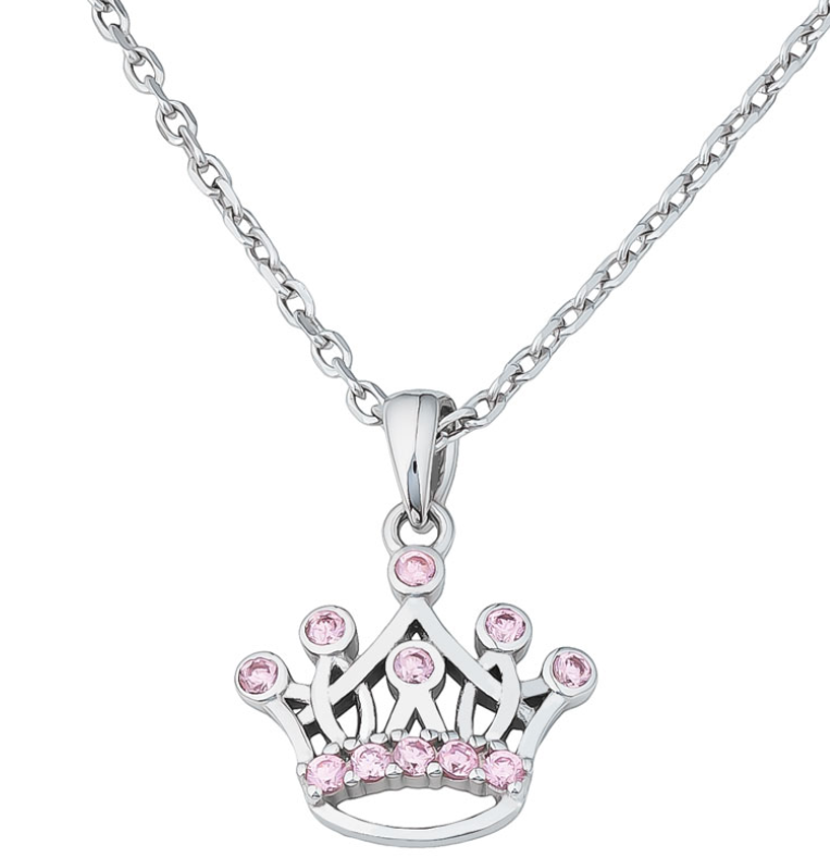 Deanna Sterling Silver Crown Necklace with Pink Cubic Zirconia - Caesar Loves Ava