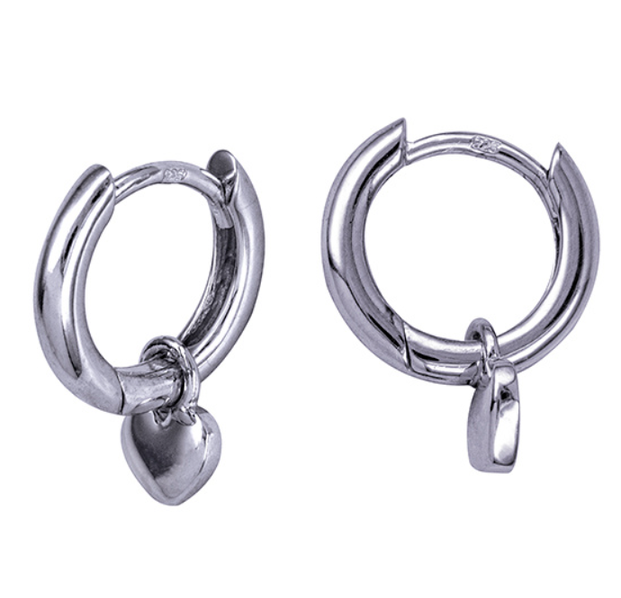 Lara Sterling Silver Huggies with Hanging Heart - Caesar Loves Ava