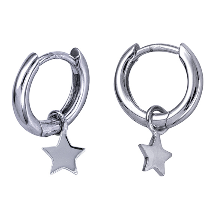 Nala Sterling Silver Huggies with Hanging Star - Caesar Loves Ava