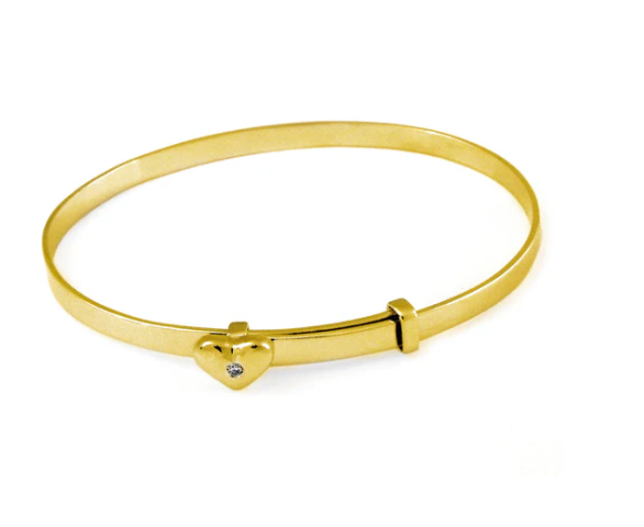 Monte Solid Gold Expandable Baby Bangle with Heart Charm and Diamond - Caesar Loves Ava