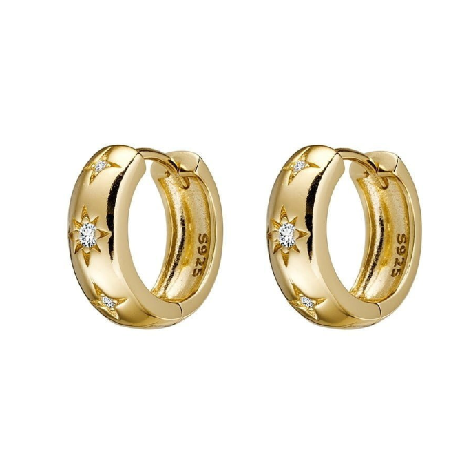 Isabella Sterling Silver Thick Dazzling Star Hoop Earrings - Caesar Loves Ava