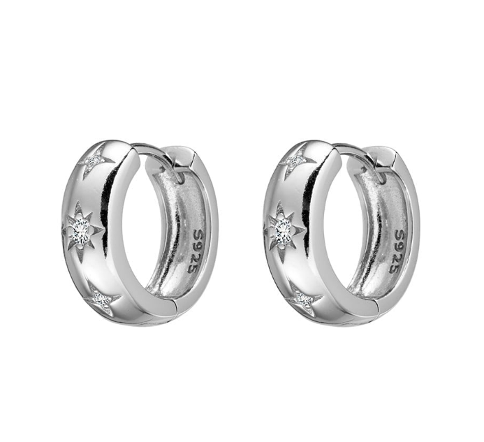 Isabella Sterling Silver Thick Dazzling Star Hoop Earrings - Caesar Loves Ava
