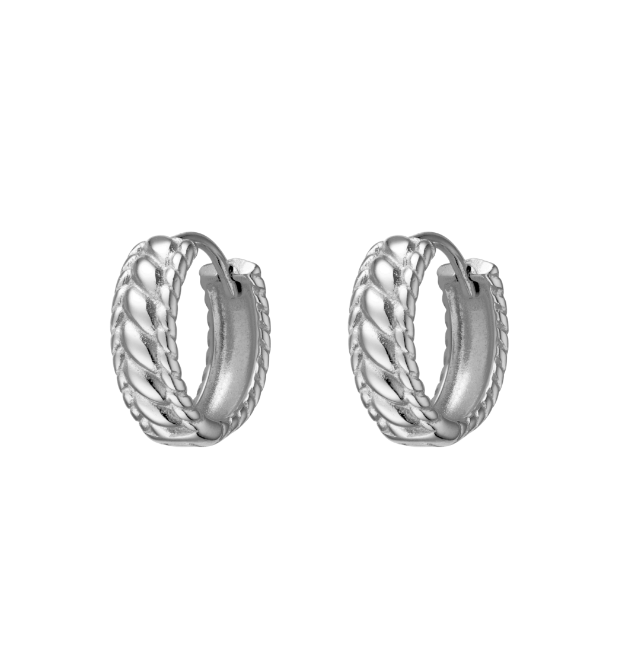 Xenia Sterling Silver Twist Patterned Thick Hoop Earrings - Caesar Loves Ava