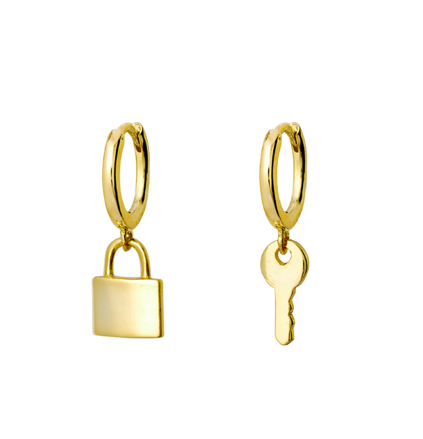 Aida Sterling Silver Hanging Lock and Key Huggies - Caesar Loves Ava