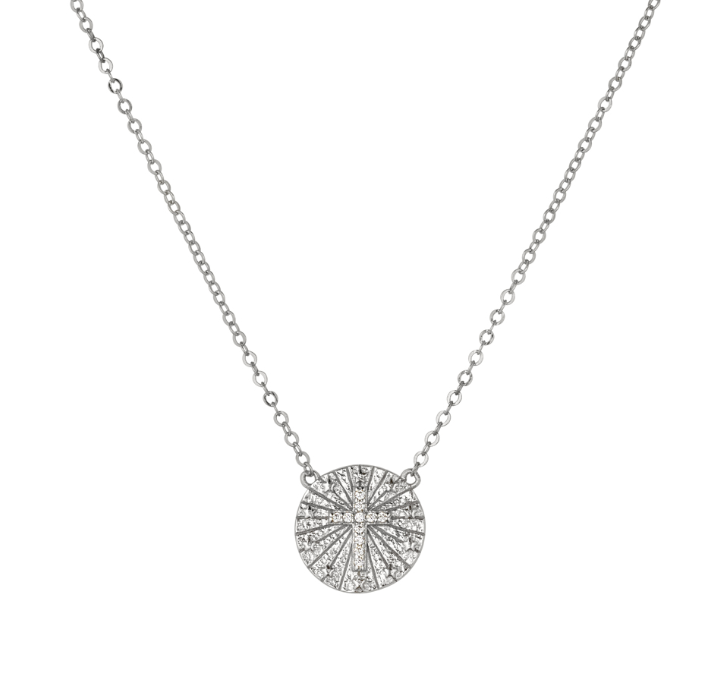 Delilah Sterling Silver Medallion Necklace with Dazzling Cross - Caesar Loves Ava