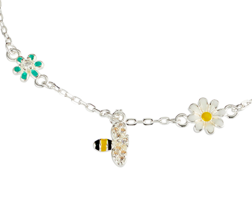 Lily Sterling Silver and Enamel Bee and Flower Bracelet - Caesar Loves Ava