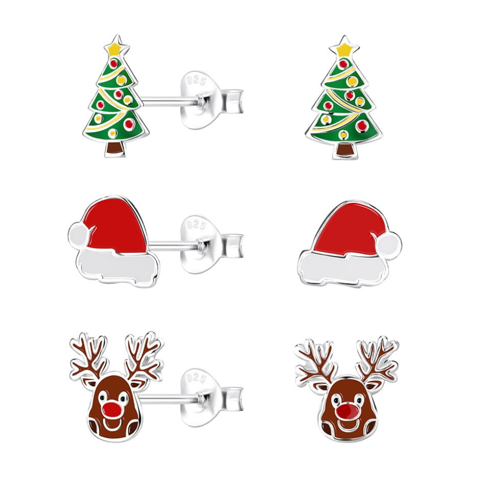 Sterling Silver and Enamel Christmas Stud Earrings