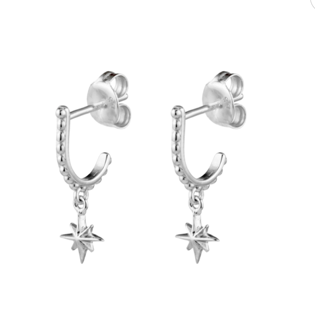 Leena Sterling Silver Half Hoop Earrings with Stars