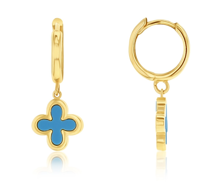 Janey Yellow Gold and Gemstone Clover Drop Earrings