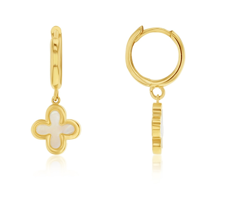 Janey Yellow Gold and Gemstone Clover Drop Earrings