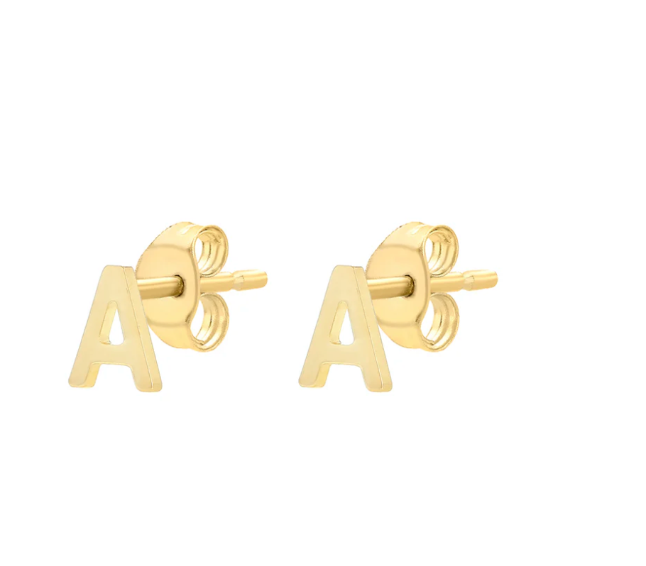 Cherie Solid Yellow Gold Initial Stud Earrings