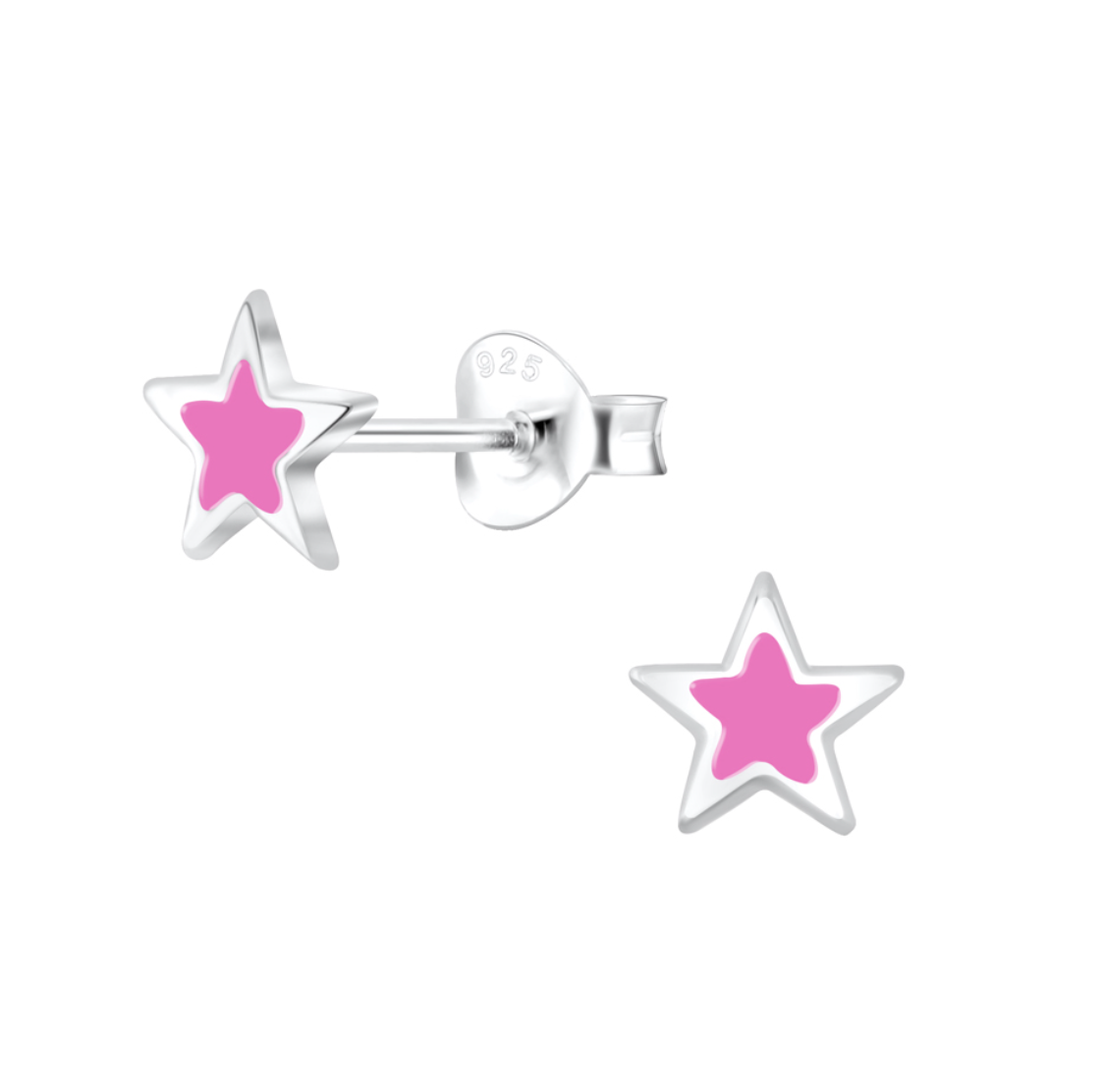 Ruthie Silver Star Studs with Pink Enamel